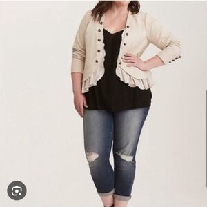 Size 1 Torrid Stretch Twill Military Beige Hi-Lo Peplum Flutter Hem Jacket NWT